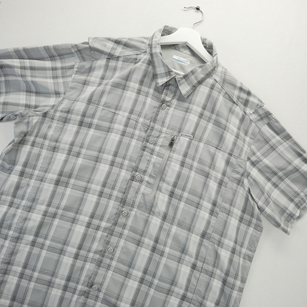 Columbia PFG Omni-Shade Mens XXL Grey Plaid Vented Short Sleeve Fishing Shirt - Picture 1 of 10